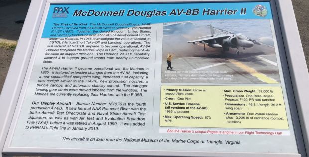 MCDONNELL DOUGLAS AV-8B HARRIER II MEMORIAL AIRCRAFT PLAQUE