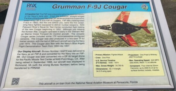 GRUMMAN F-9J COUGAR MEMORIAL AIRCRAFT PLAQUE