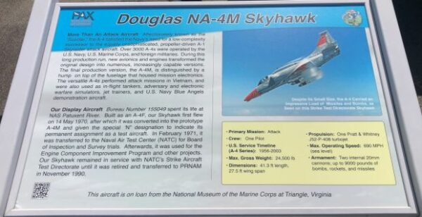 DOUGLAS NA-4M SKYHAWK MEMORIAL AIRCRAFT PLAQUE
