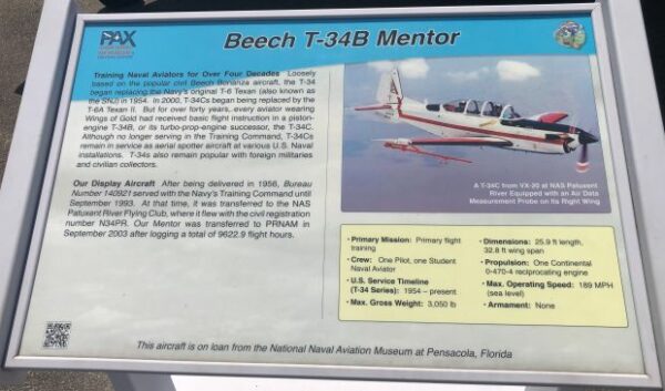 BEECH T-34B MENTOR MEMORIAL AIRCRAFT PLAQUE
