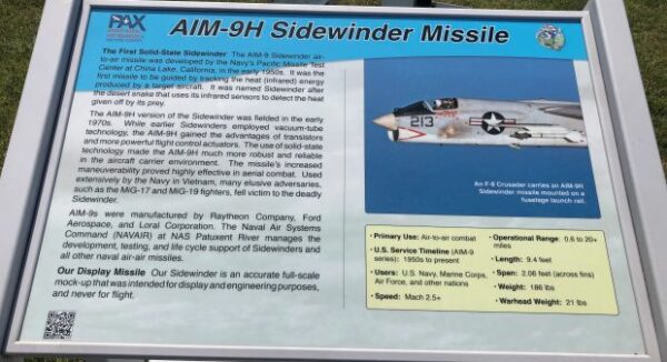 AIM-9H SIDEWINDER MISSILE MEMORIAL PLAQUE