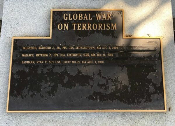 SAINT MARY’S COUNTY WAR VETERANS MEMORIAL PLAQUE D