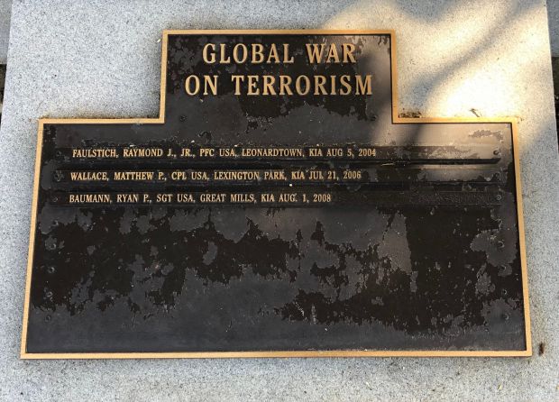 SAINT MARY’S COUNTY WAR VETERANS MEMORIAL PLAQUE D