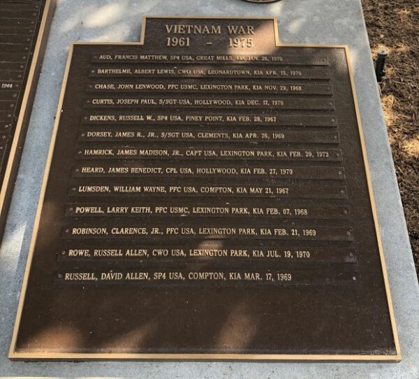 SAINT MARY’S COUNTY WAR VETERANS MEMORIAL PLAQUE C