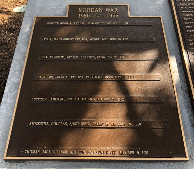 SAINT MARY’S COUNTY WAR VETERANS MEMORIAL PLAQUE B