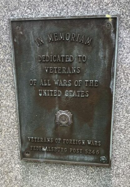 V.F.W. FEDERALSBURG POST 5246 WAR VETERANS MEMORIAL PLAQUE
