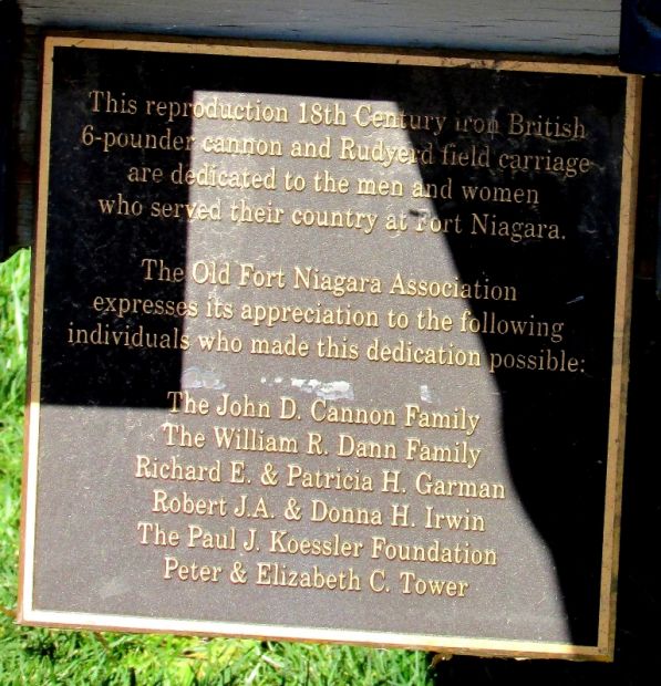 FORT NIAGARA 6-POUND CANNON MEMORIAL PLAQUE