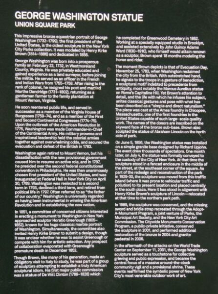 GEORGE WASHINGTON STATUE MEMORIAL PLAQUE