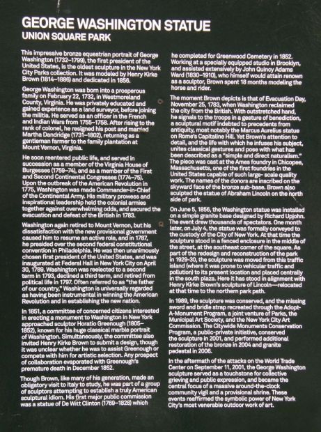GEORGE WASHINGTON STATUE MEMORIAL PLAQUE