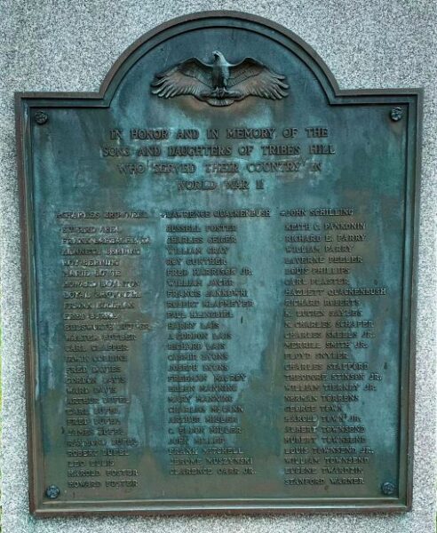 TRIBES HILL WORLD WAR II MEMORIAL PLAQUE