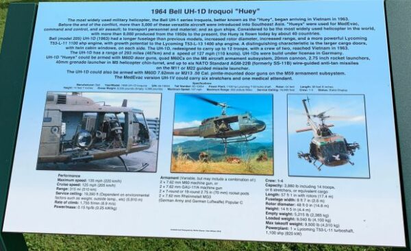 1964 BELL UH-1D IROQUOI “HUEY” MEMORIAL PLAQUE