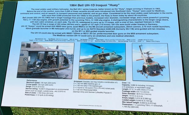 1964 BELL UH-1D IROQUOI “HUEY” MEMORIAL PLAQUE