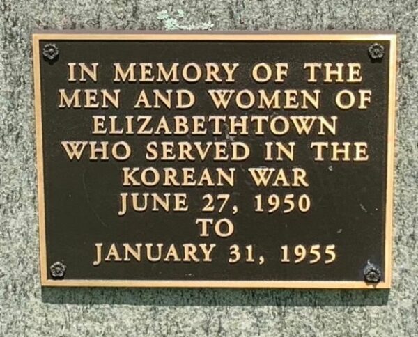 ELIZABETHTOWN KOREAN WAR MEMORIAL PLAQUE