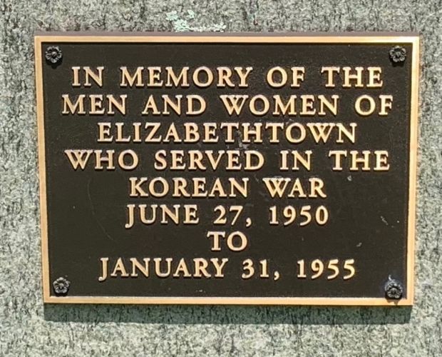 ELIZABETHTOWN KOREAN WAR MEMORIAL PLAQUE