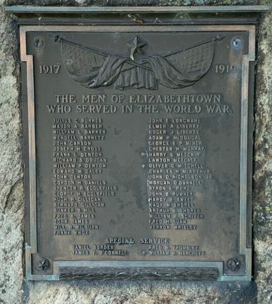 ELIZABETHTOWN WORLD WAR MEMORIAL PLAQUE
