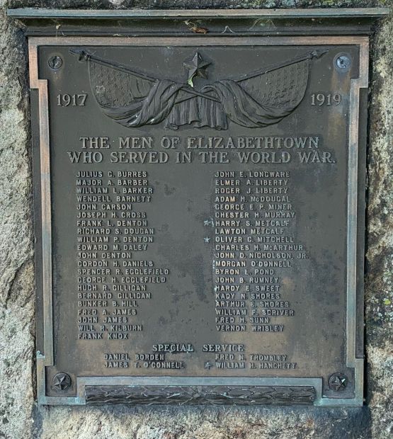 ELIZABETHTOWN WORLD WAR MEMORIAL PLAQUE