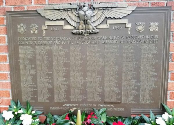 TOWN OF WASHINGTON WAR VETERANS MEMORIAL PLAQUE A