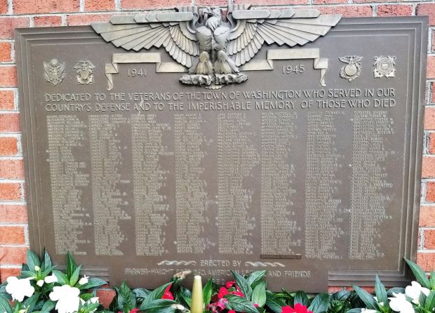 TOWN OF WASHINGTON WAR VETERANS MEMORIAL PLAQUE A