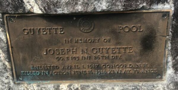 GUYETTE POOL WAR MEMORIAL PLAQUE