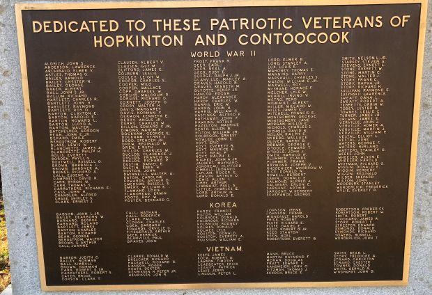HOPKINTON AND CONTOOCOOK PATRIOTIC VETERANS MEMORIAL PLAQUE
