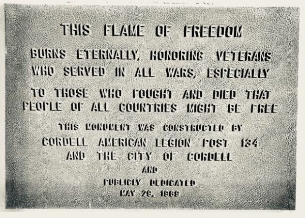 CORDELL FLAME OF FREEDOM MEMORIAL PLAQUE