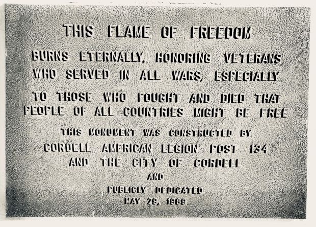 CORDELL FLAME OF FREEDOM MEMORIAL PLAQUE