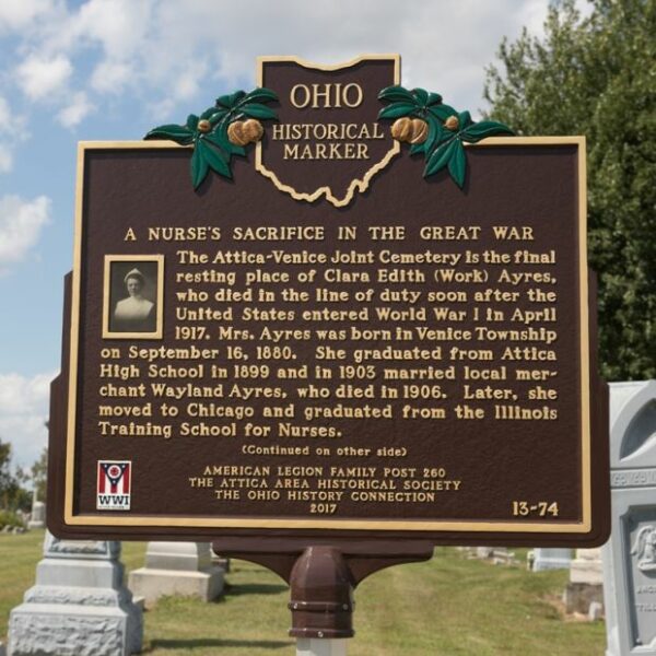 A NURSE’S SACRIFICE IN THE GREAT WAR MEMORIAL MARKER FRONT