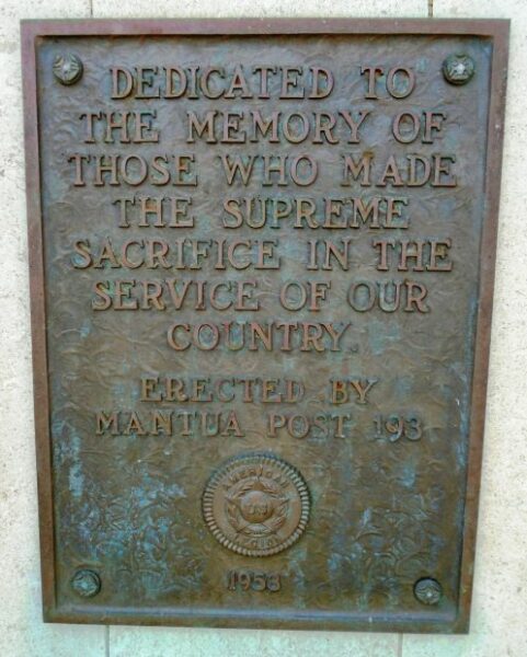 MANTUA SUPREME SACRIFICE WAR MEMORIAL PLAQUE