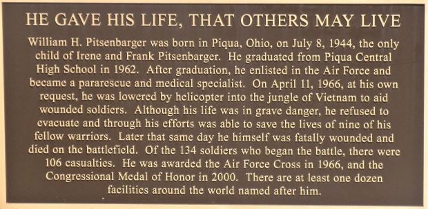 AIRMAN 1ST CLASS WILLIAM H. PITSENBARGER MEDAL OF HONOR WAR MEMORIAL PLAQUE