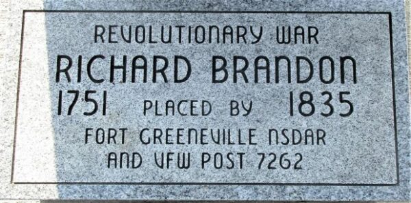 RICHARD BRANDON REVOLUTIONARY WAR SOLDIER MEMORIAL TABLET