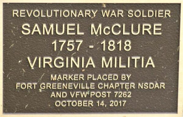 SAMUEL MCCLURE REVOLUTIONARY WAR SOLDIER MEMORIAL PLAQUE