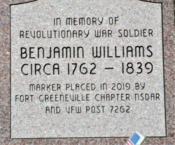 BENJAMIN WILLIAMS REVOLUTIONARY  WAR SOLDIER MEMORIAL CEMETERY STONE