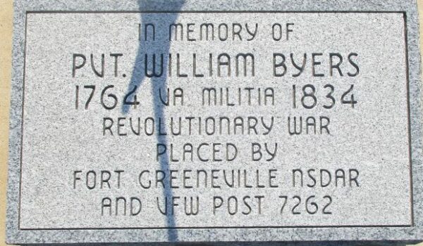 PVT. WILLIAM BYERS REVOLUTIONARY WAR SOLDIER MEMORIAL TABLET