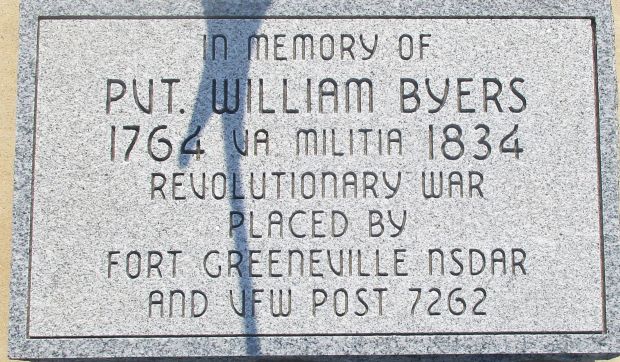 PVT. WILLIAM BYERS REVOLUTIONARY WAR SOLDIER MEMORIAL TABLET