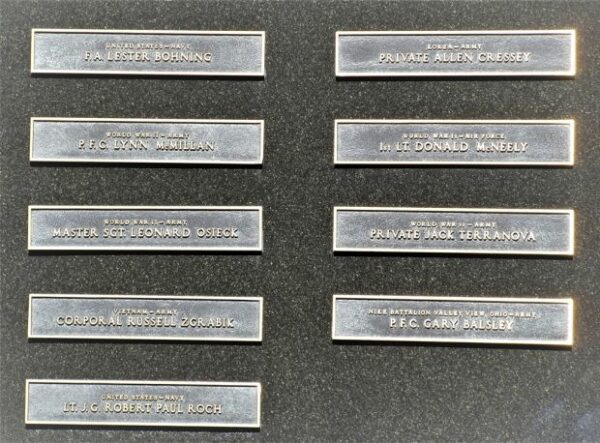 VALLEY VIEW VILLAGE VETERAN HONOR ROLL MEMORIAL BACK PLAQUE B