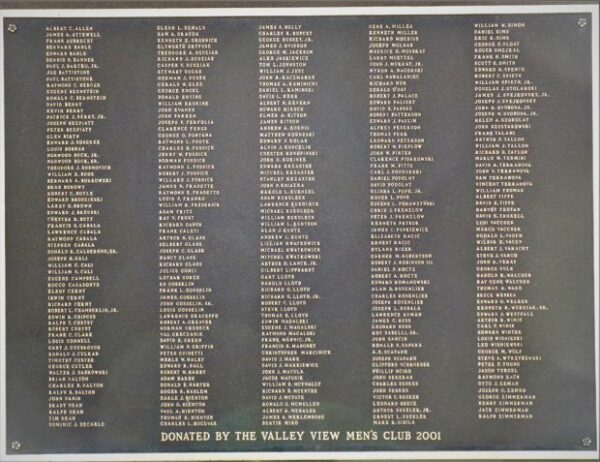 VALLEY VIEW VILLAGE VETERAN HONOR ROLL MEMORIAL FRONT PLAQUE B