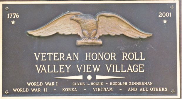 VALLEY VIEW VILLAGE VETERAN HONOR ROLL MEMORIAL FRONT PLAQUE A