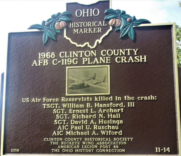 1968 CLINTON COUNTY AFB C-119G PLANE CRASH MEMORIAL MARKER BACK