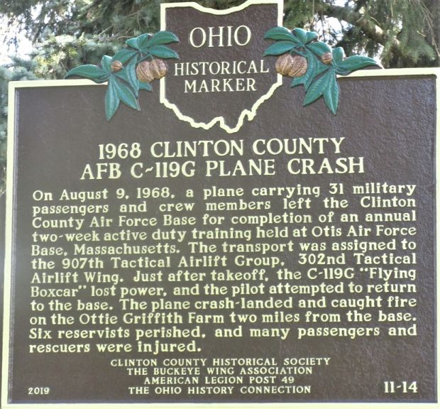 1968 CLINTON COUNTY AFB C-119G PLANE CRASH MEMORIAL MARKER FRONT
