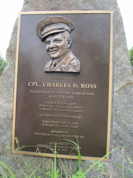 CPL. CHARLES D. ROSS WAR MEMORIAL PLAQUE