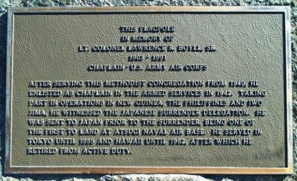 LT. COLONEL LAWRENCE R. BOYLL, SR. WAR MEMORIAL FLAGPOLE PLAQUE