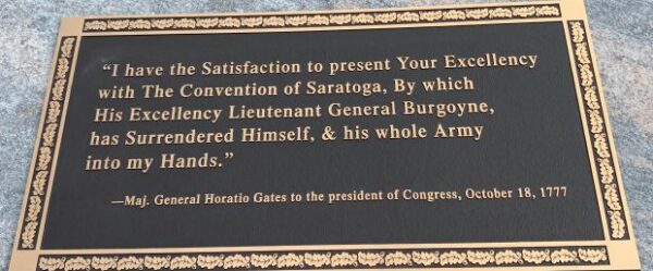 SARATOGA SURRENDER SITE WAR MEMORIAL PLAQUE B