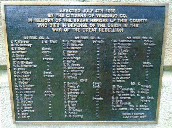 VENANGO COUNTY CIVIL WAR MONUMENT PLAQUE C