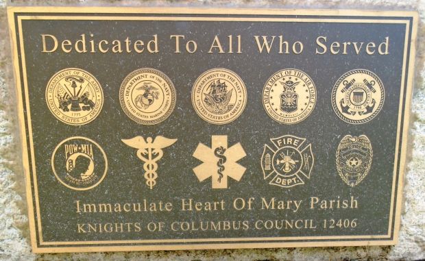 IMMACULATE HEART OF MARY PARISH VETERANS MEMORIAL PLAQUE