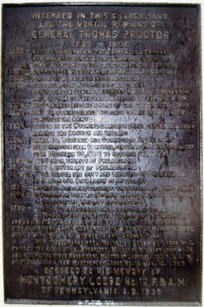 REMAINS OF GENERAL THOMAS PROCTOR MEMORIAL PLAQUE