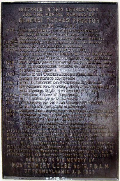 REMAINS OF GENERAL THOMAS PROCTOR MEMORIAL PLAQUE