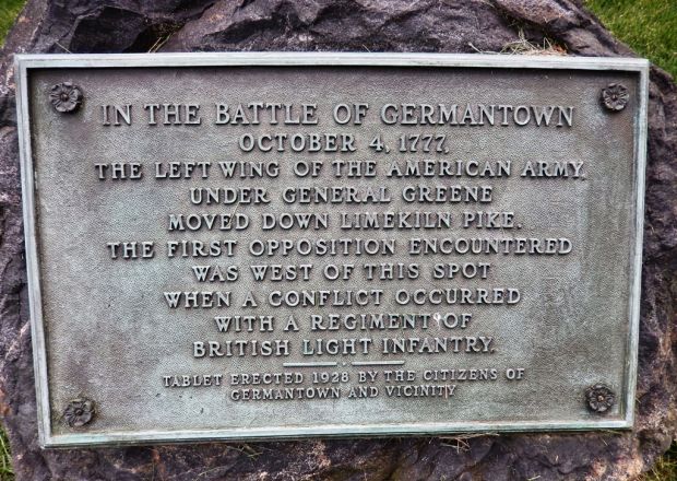 IN THE BATTLE OF GERMANTOWN MEMORIAL PLAQUE