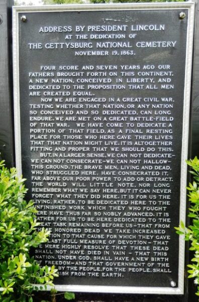 PHILADELPHIA NATIONAL CEMETERY ADDRESS BY PRESIDENT LINCOLN MEMORIAL PLAQUE