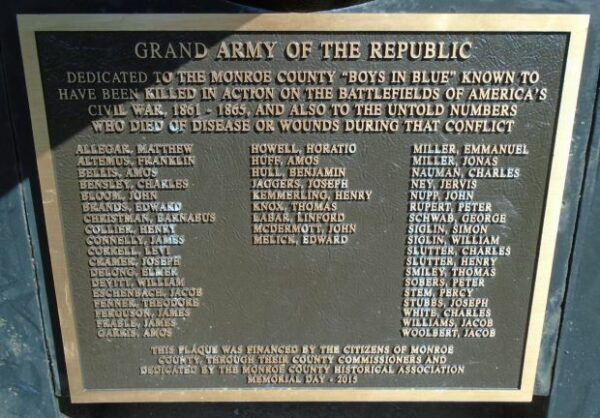 MONROE COUNTY “BOYS IN BLUE” WAR MEMORIAL CANNON PLAQUE