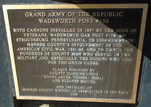 GRAND ARMY OF THE REPUBLIC WADSWORTH POST #150 MEMORIAL CANNON PLAQUE